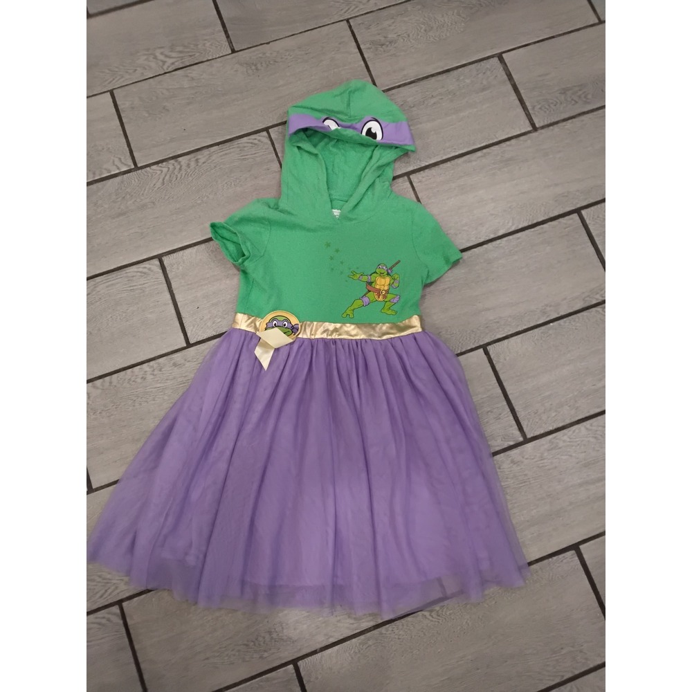 Nickelodeon TMNT Donatello Girls Hooded Tulle Dress Green Purple Size XL 14